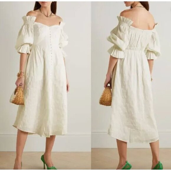 Cult Gaia Simona Ruffled Off The Shoulder Midi Dress Off White Womens Size 0 - Picture 3 of 11